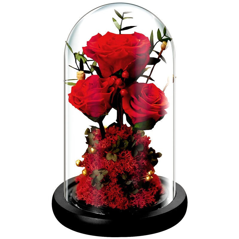 Valentine's Day Gift Practical Immortal Flowers Dried Roses Glass Cover Gift Box Creative Ornaments Immortal Flowers